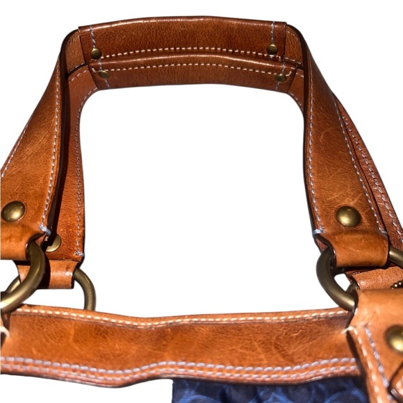 RARE!๐Coach Limited Edition Indigo Denim Patchwork Leather Tote Bag Vintage - Picture 8 of 11